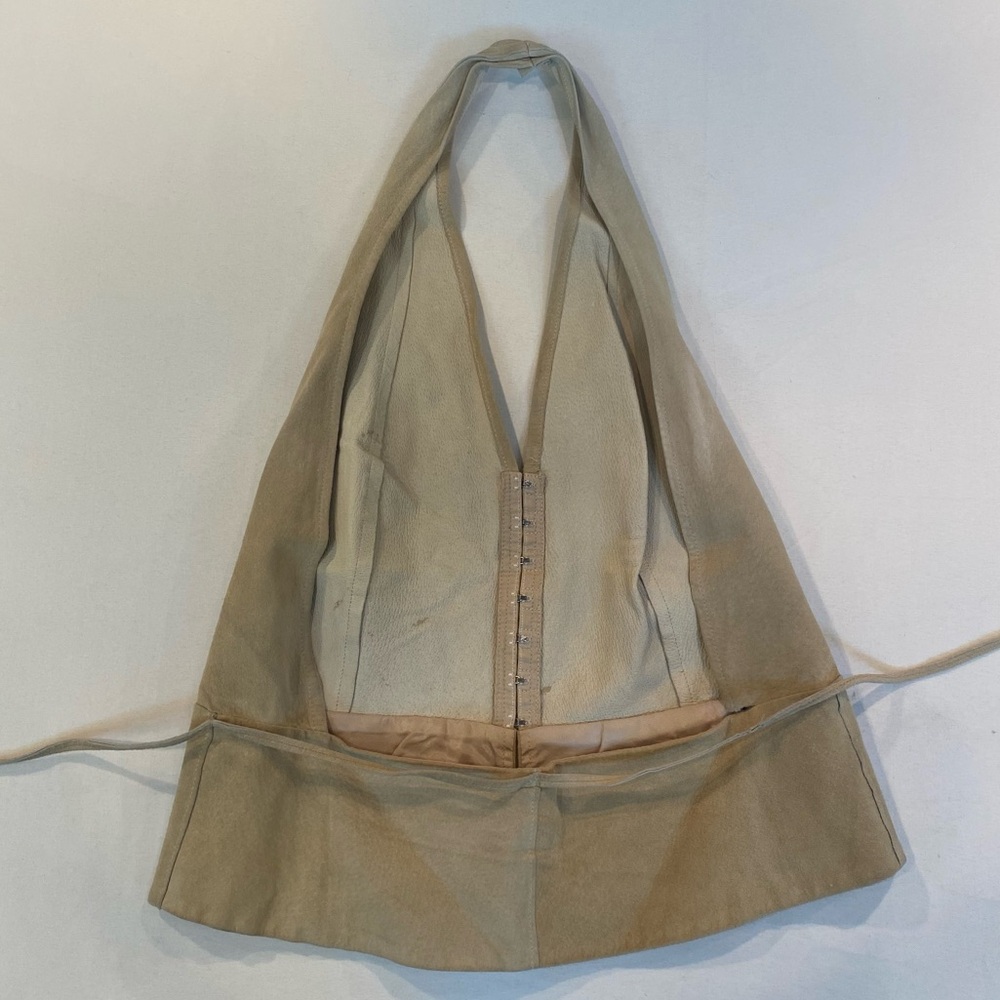VTG 90s Laundry Shelli Segal Tan 100% Genuine Suede Halter Top & Mini Skirt Set - Picture 3 of 12
